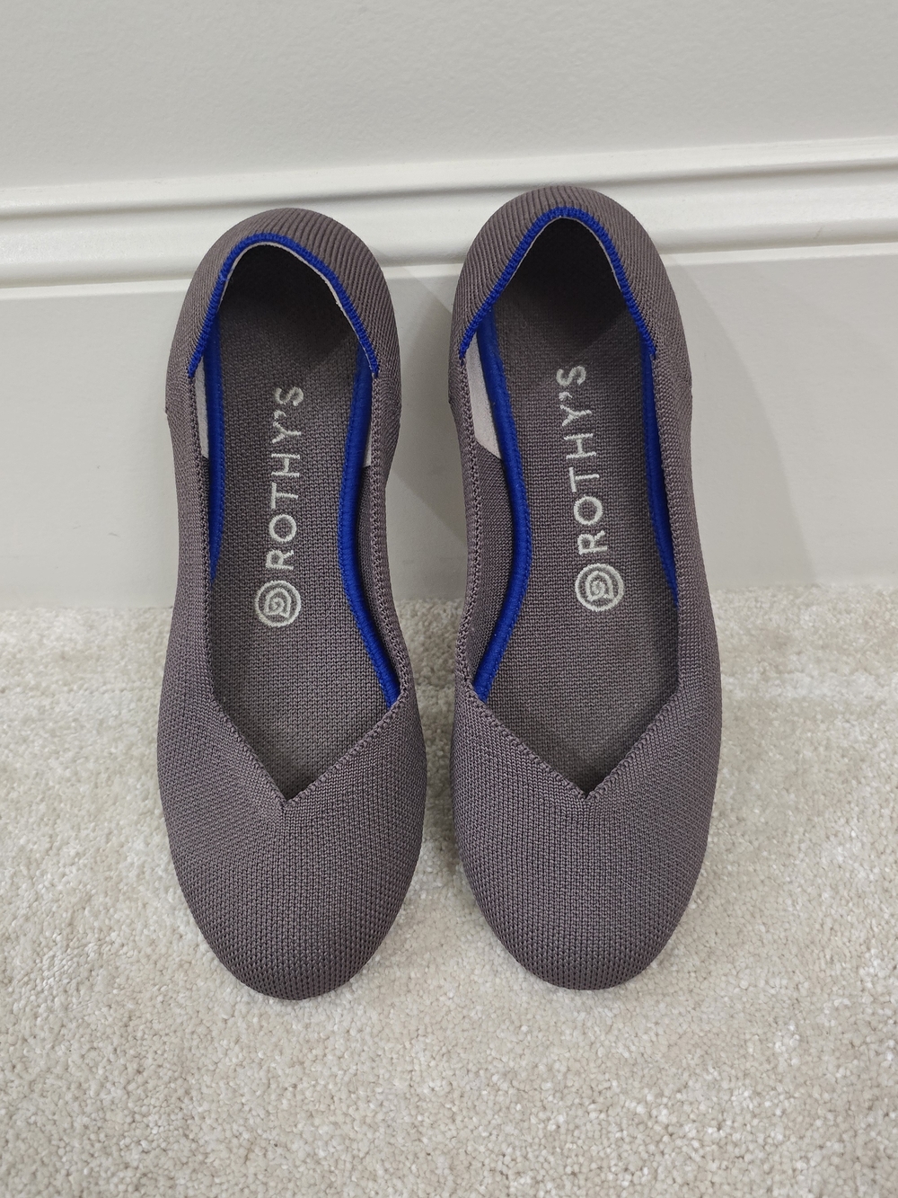 Rothy's Women's Gray Ballet Flats with Blue Trim